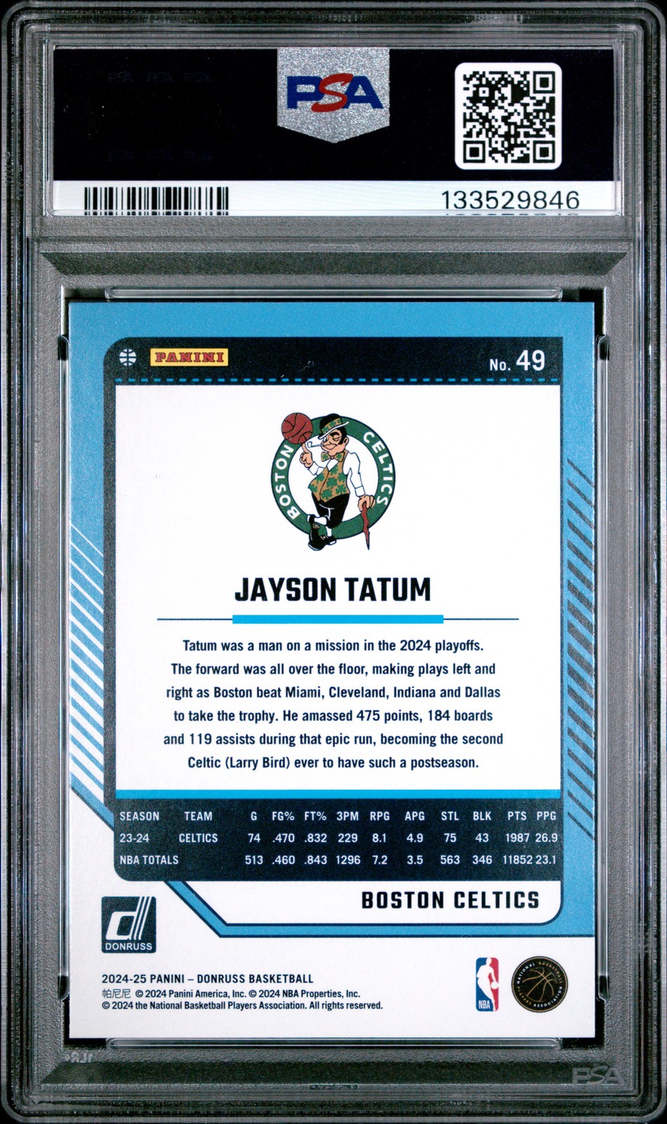 2024 PANINI DONRUSS DISCO #49 JAYSON TATUM PSA 9 view 2