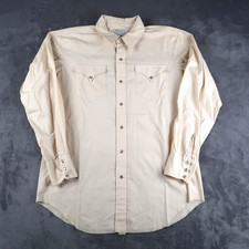 Vintage 80s H Bar C Shirt Mens 17 35 Pearl Snap Beige Western Cowboy