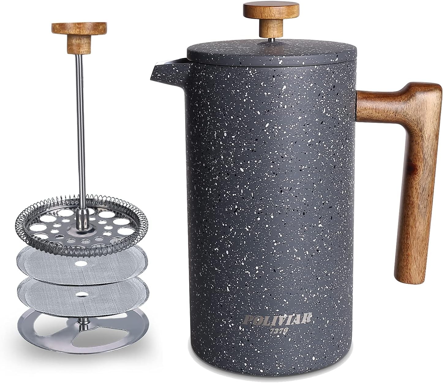 Coffee Maker, 34 Ounce Coffee Press With Real Wood Handle