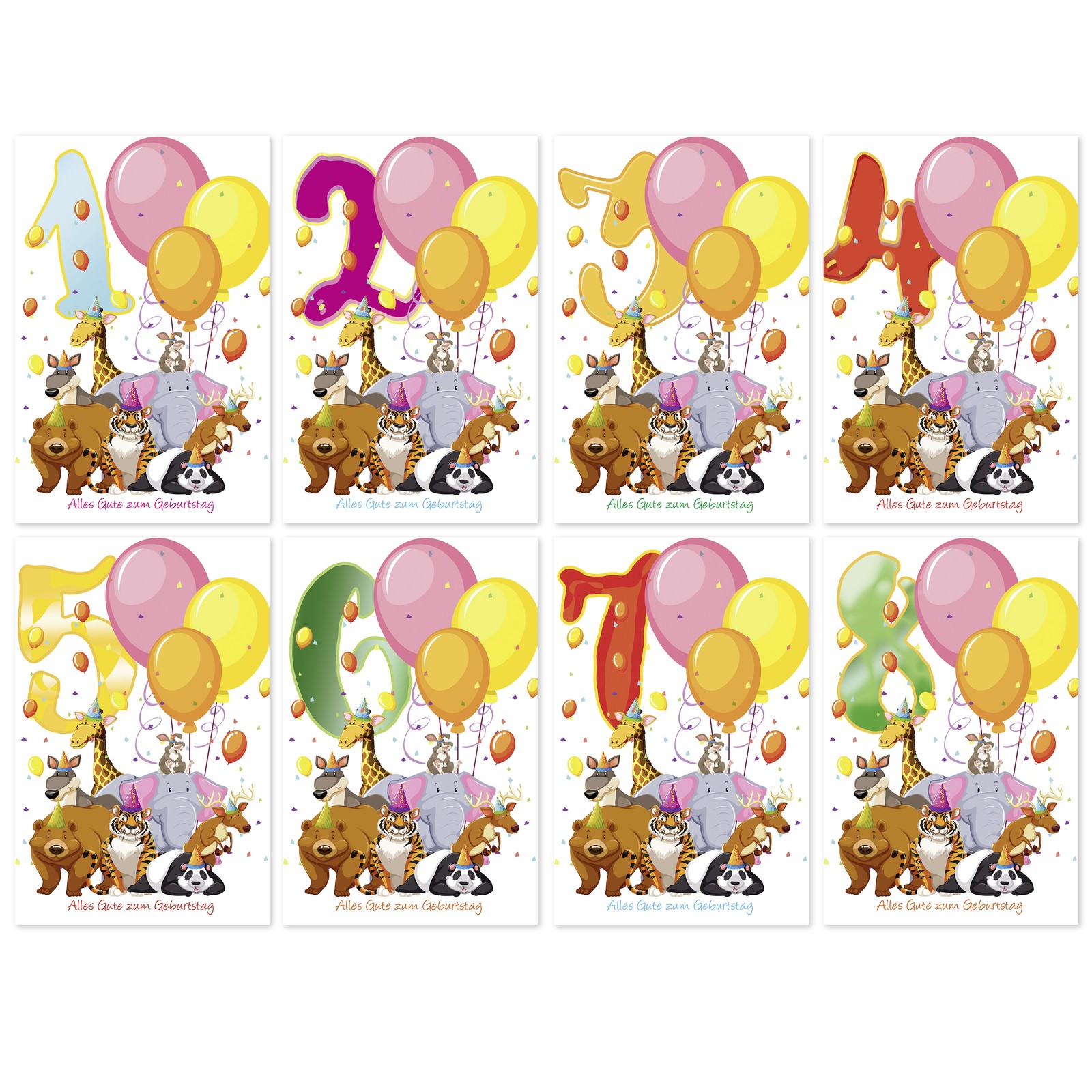 100-er Kasten Zahlengeburtstag - Kinder 1-8 - Glückwunschkarten im Format 11x16c