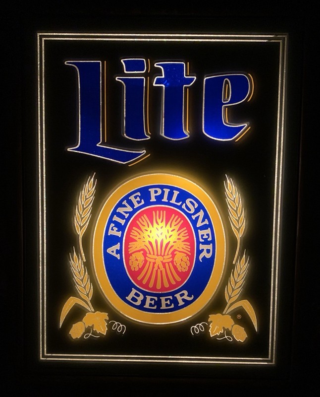 MINTY 1989 MILLER LITE REVERSE ON GLASS PAINTED BEER LIGHT SIGN MILWAUKEE WI
