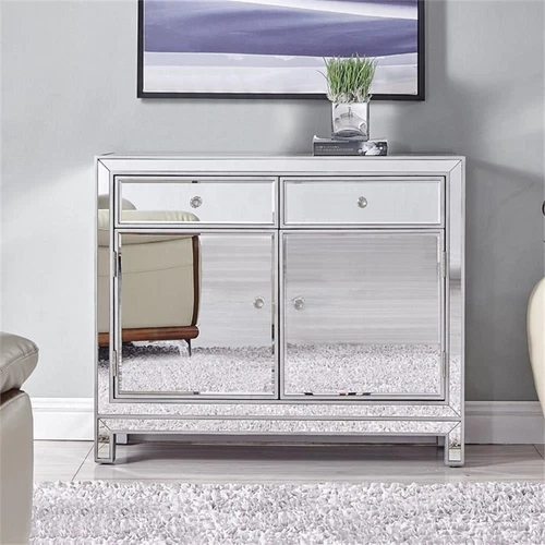 Elegant Decor Reflexion 2 Door Mirrored Nightstand in Antique Silver - Picture 7 of 12