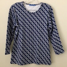 J. McLaughlin Womens Signature Tee size M Blue Catalina Cloth Link 3/4 Sleeve