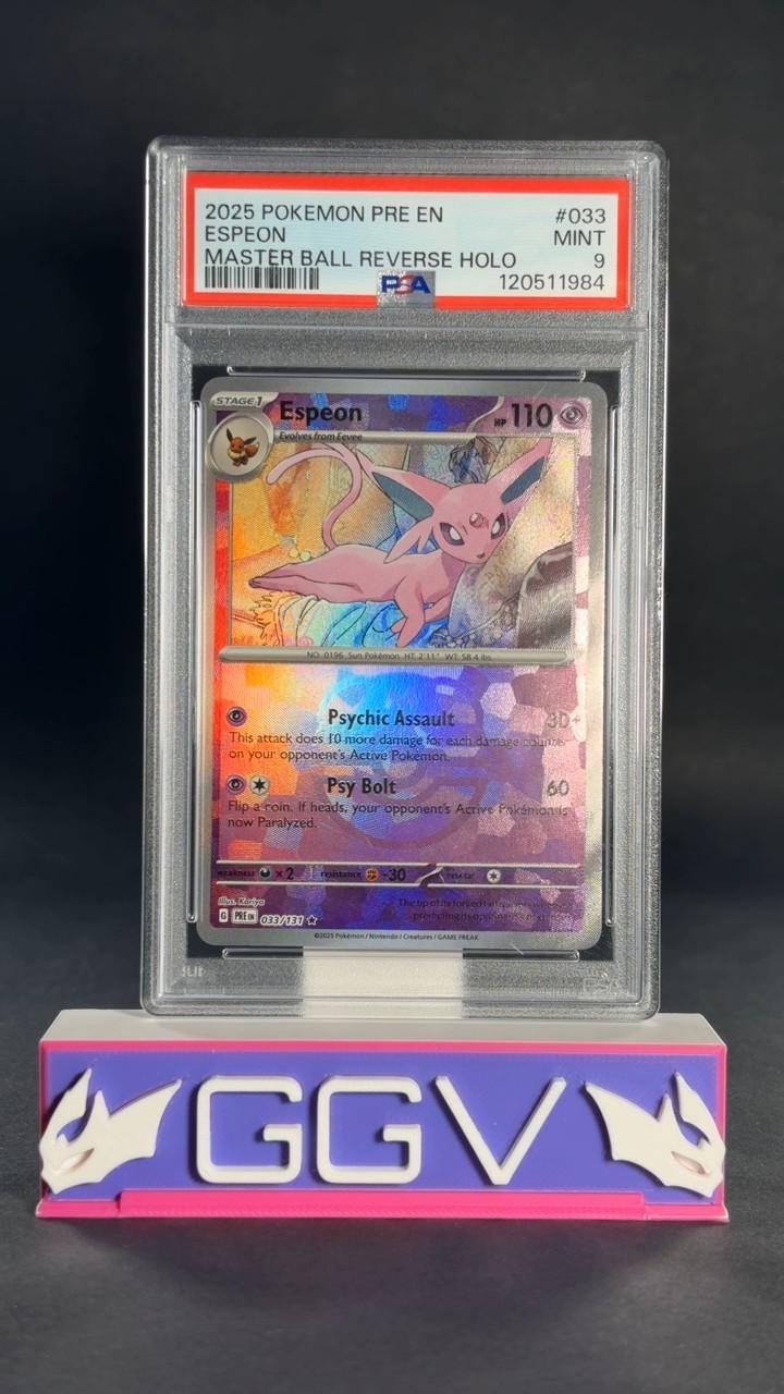 2025 Pokemon Espeon Master Ball Reverse Holo Rare 33 Prismatic Evolutions PSA 9