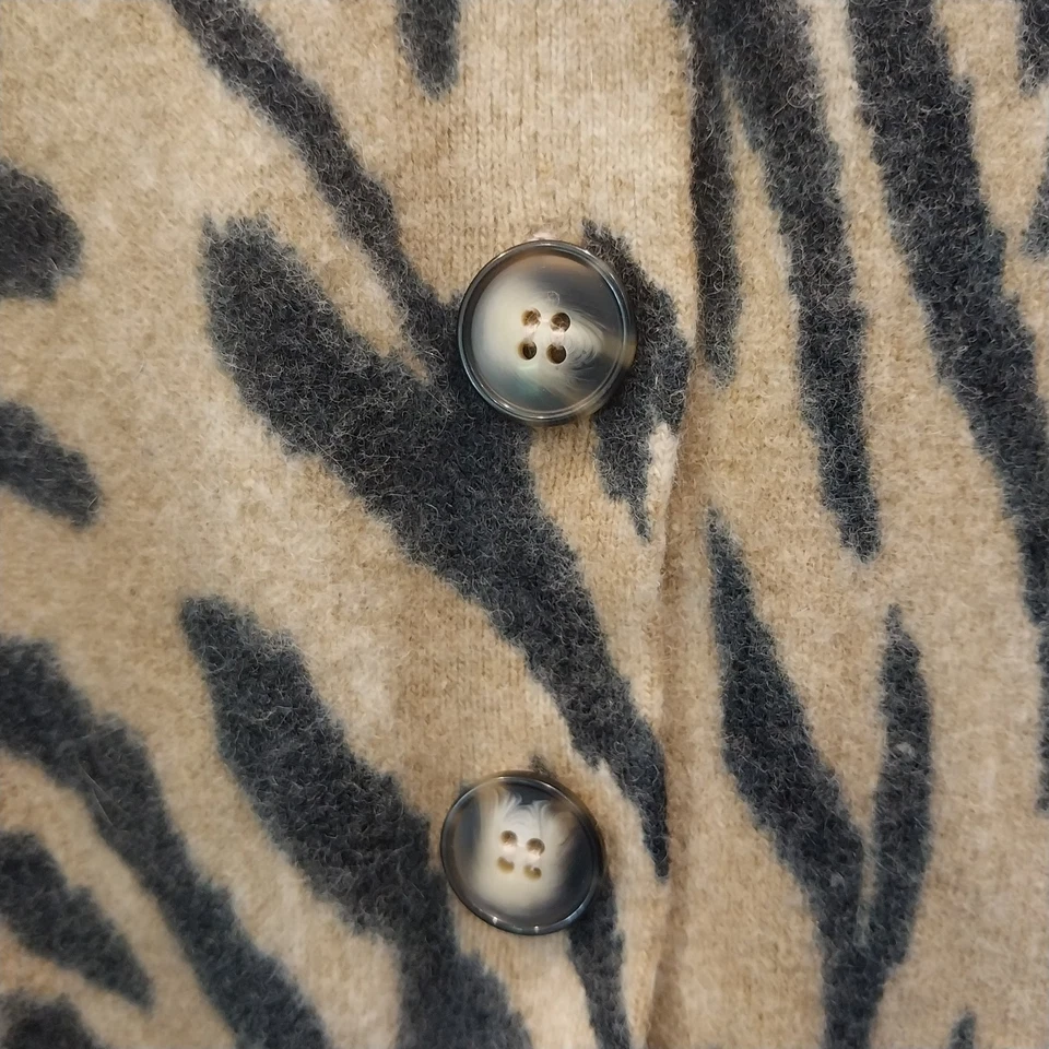 Cárdigan Suéter Lana de Cordero Angora Mujer Pequeño Marrón Estampado Animal Tigre Cuello en V Foto 4 de 4