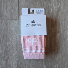 Alo Yoga Unisex Half-Crew Throwback Sock Size S Marshmallow Pink / White