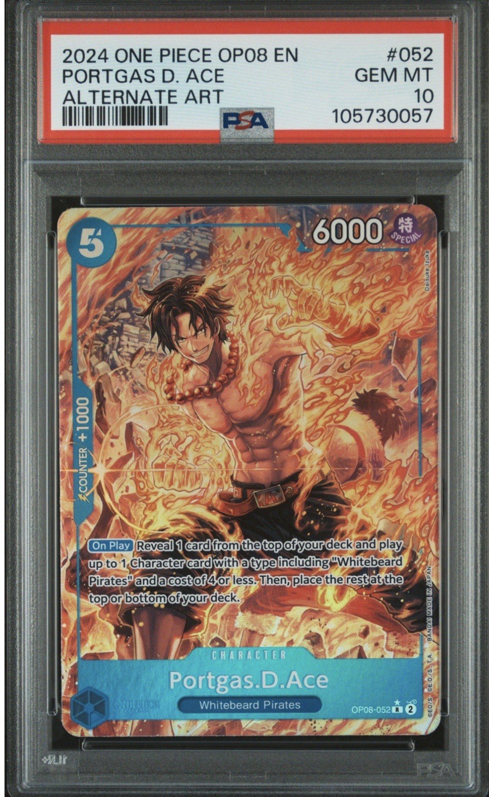 PSA 10 GEM MINT Portgas D. Ace OP08-052 One Piece Op08-Two Legends