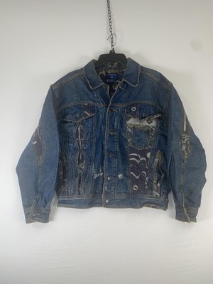Kozmic Blues Jacket Womens Small Blue Denim Geometric Print Lined Button Pockets