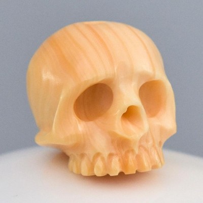 Human Skull Bead 12.47mm Apricot Shell Carving Handmade vertically drilled 2.21g