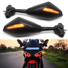 Motorcycle Rearview Side Mirrors With LED Turn Signal Matt black Smoke Len