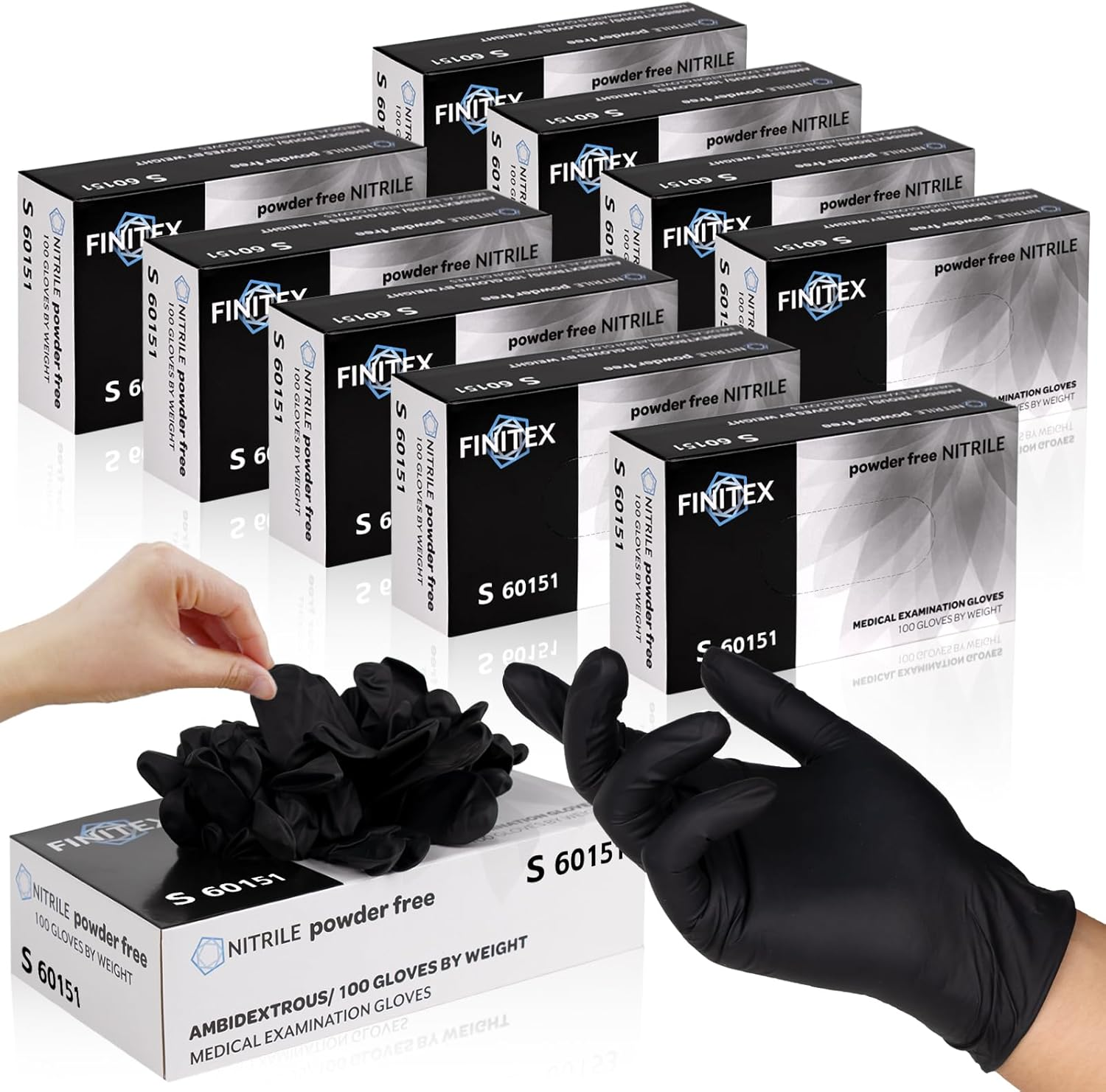 - Black Nitrile Disposable Gloves, Exam Gloves, Powder-Free, Latex-Free, 3Mil, C