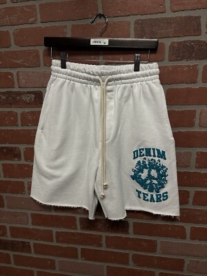 Denim Tears - Logo Print Drawstring Shorts Size:XXL White/Blue 100