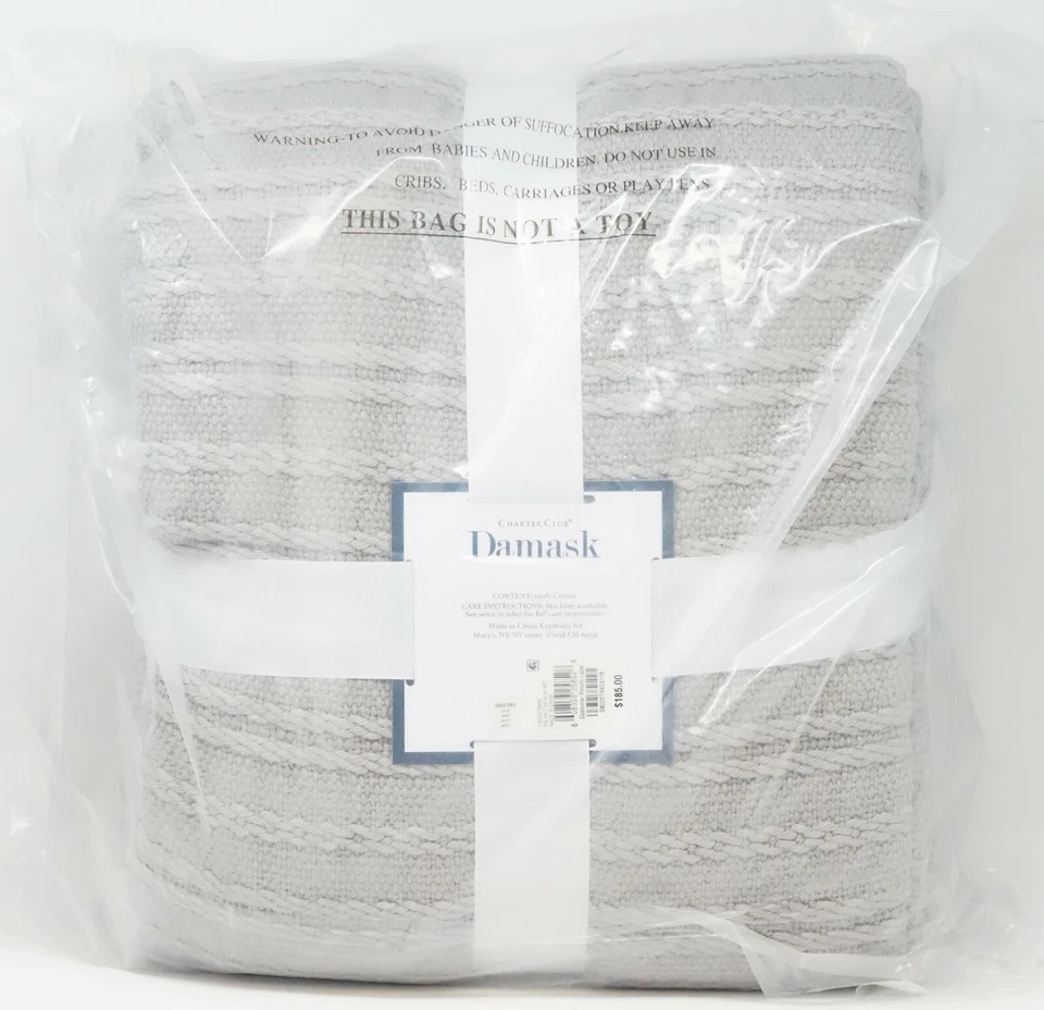 Charter Club Damask Designs Striped 100% Cotton Bed Blanket - KING - Gray - Image 2 of 3