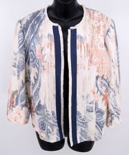 Chicos Size 2 Open Front Jacket Blazer Paisley Floral Fringe