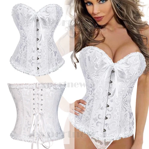 Sexy Women Overbust Boned Burlesque Basque Top Corset Lace-Up Costume Size 6-24 - Picture 11 of 34