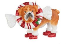 3.75" BARKERY DOG ORNAMENT Polyresin BULLDOG Peppermint Candy NEW RAZ 4007025