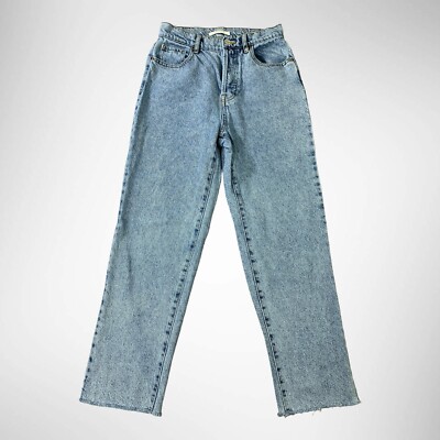 PacSun Jeans Womens 26x26 Blue Cropped High Rise Straight Button Fly Raw Hem