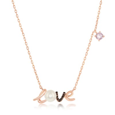 Sterlingsilber FWP & rosa CZ ''''LOVE'''' Halskette - rosévergoldet