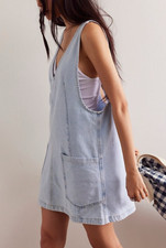 NEW FREE PEOPLE WE THE FREE HIGH ROLLER DENIM OVERALL SKIRTALL MINI DRESS XS