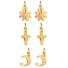 2pcs Women's Charm Gold Tone Stainless Steel Hoop Huggie Drop Dangle Earrings