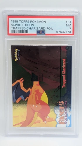 1999 Pokemon Topps Movie Ed Pikachu's Vacation Trapped Charizard Foil #51 PSA 7!