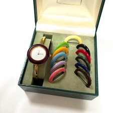 GUCCI Change Bezel White Dial 12 colors Women's Watch Gold working product VG