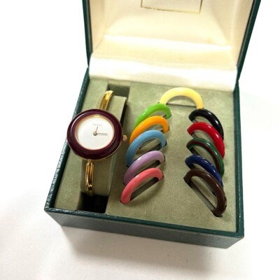 GUCCI Change Bezel White Dial 12 colors Women's Watch Gold working