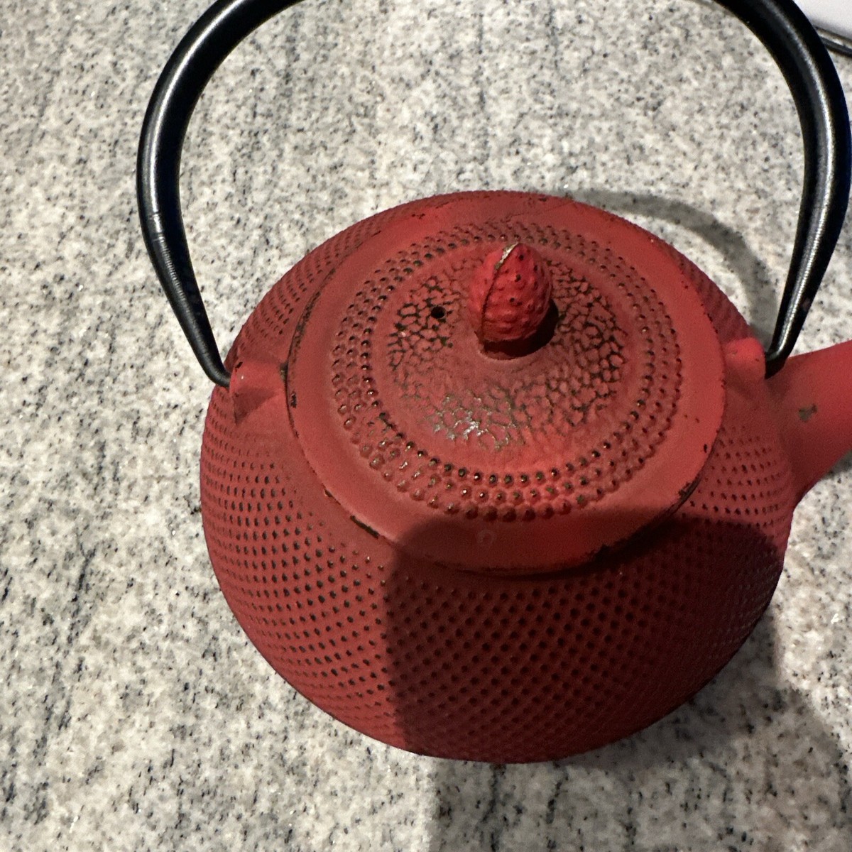 Japanese Tetsukyusu Cast Iron Teapot Hobnail Design-Red with Black