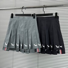 Thom Browne Girls Puppy Embroidery Casual Anti-light Thin Pleated Skirt