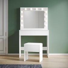 Schminktisch mit LED-Beleuchtung Spiegel und Hocker Schublade Frisiertisch Weiß