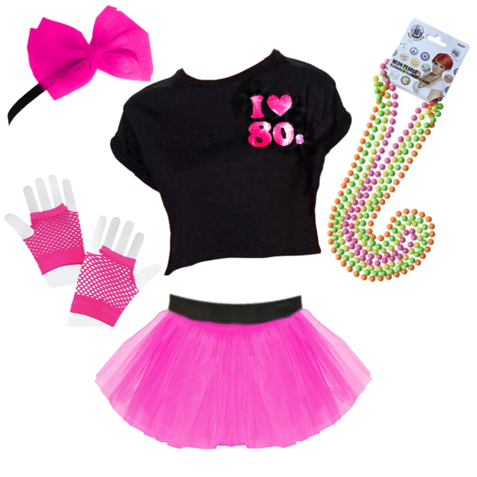 80s Costume NEON TUTU 80s FANCY DRESS  GLOVES AND BEADS HEN PARTY COSTUME - Image 4 of 4