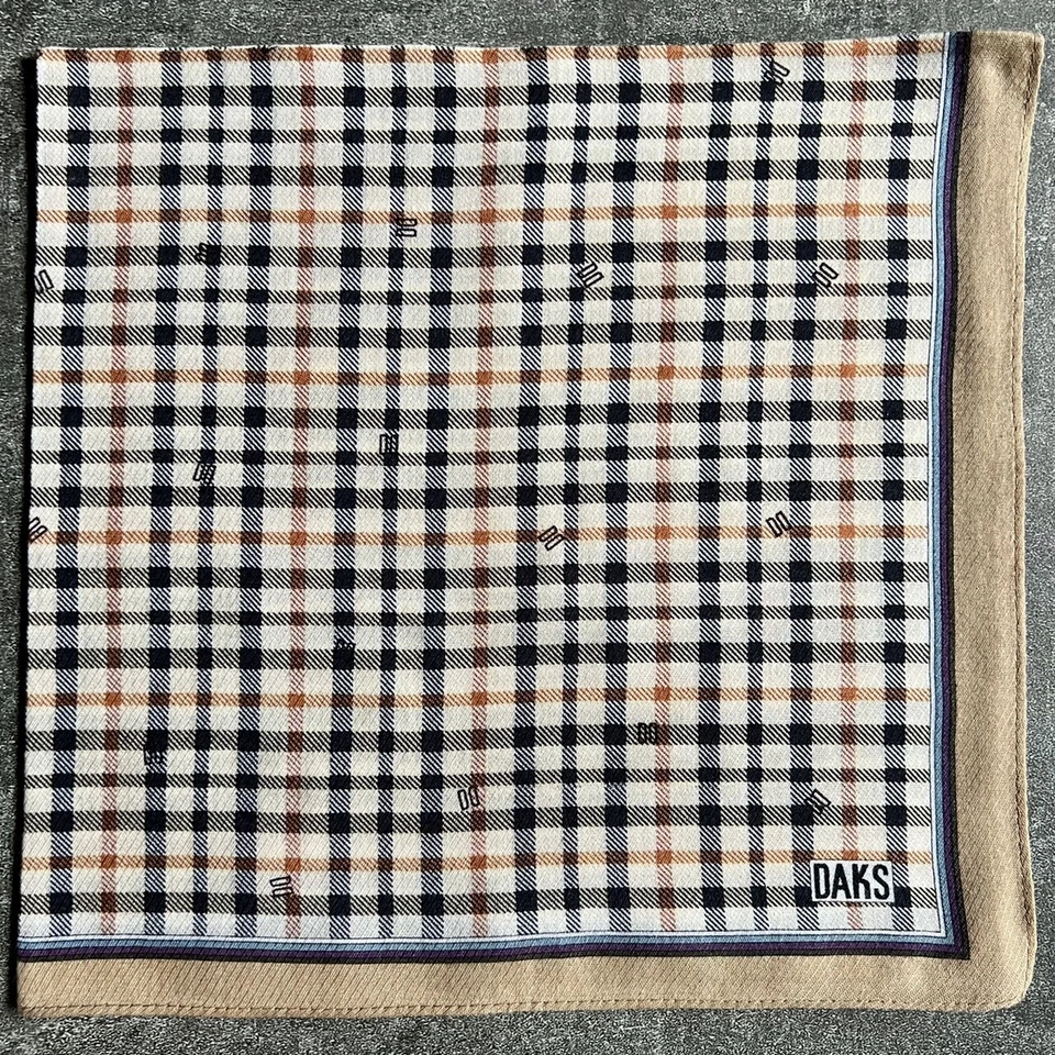 PAÑUELO VINTAGE HOMBRE BOLSILLO CUADRADO MARRÓN CUADROS ALGODÓN 19" B0204 Foto 3 de 3