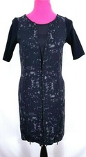 Elie Tahari Dress Size XS Gray Black Center Mesh Accent Short Sleeve Zippers