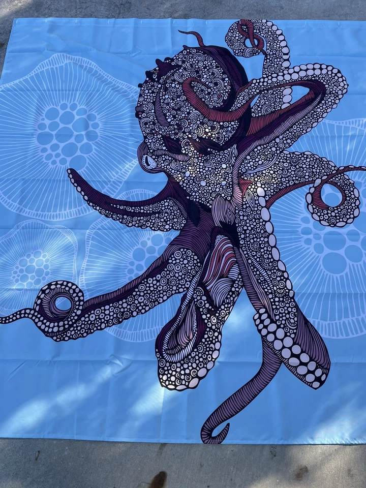 "Cortina de ducha Valentino Ramos Octopus Bloom Deny Designs azul 71x74"" NUEVA" Foto 2 de 4