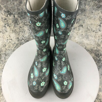 Western Chief Women's Size 7 Prim Paisley Grey Print Tall Rain