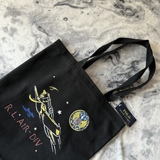 NWT Polo Ralph Lauren R.L Air Division Graphic Black Canvas Shopper Tote Bag