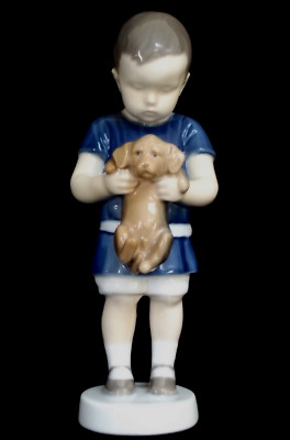 Bing & Grondahl  Boy Holding Puppy  1747  Royal Copenhagen Figurine