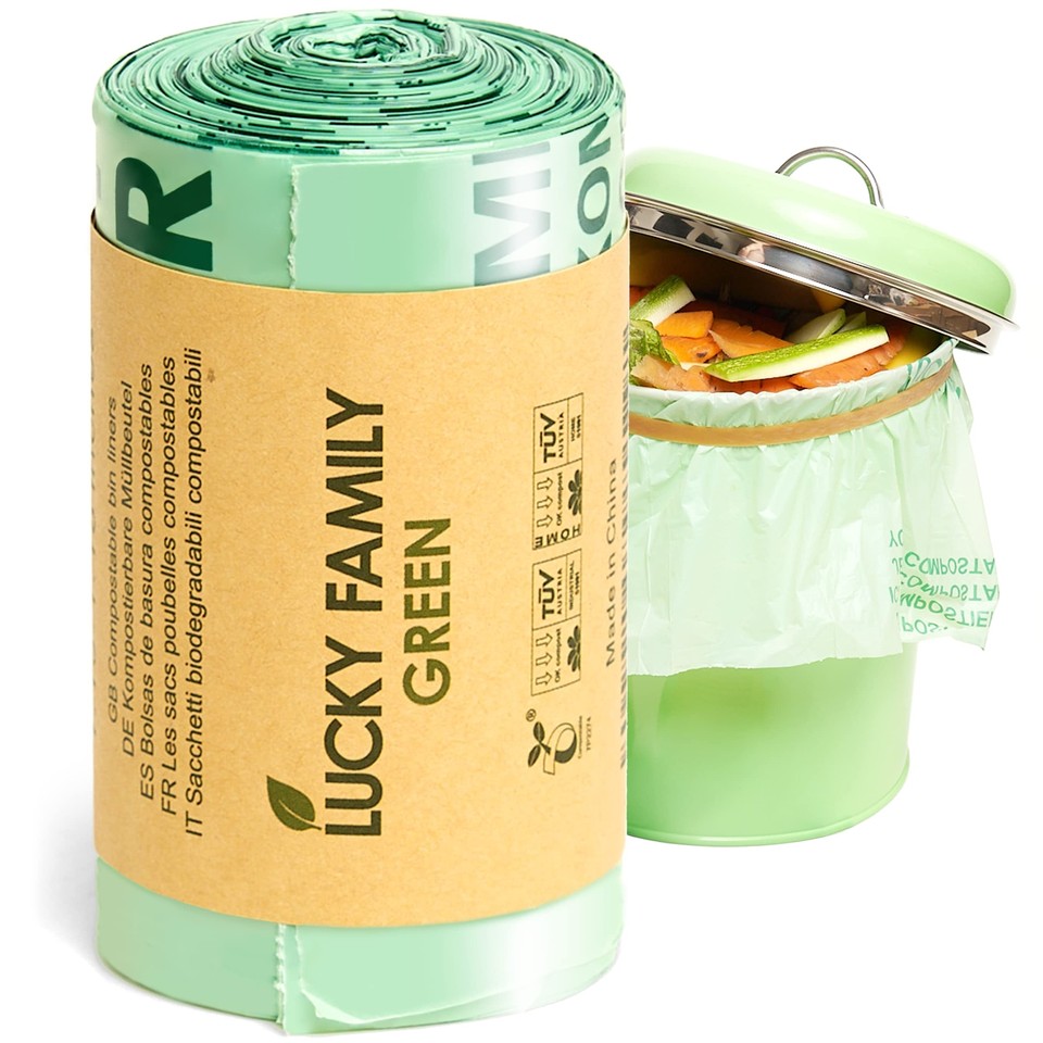 Lucky Family Green Compost Bags for Kitchen Countertop Bin 1.3 gallon