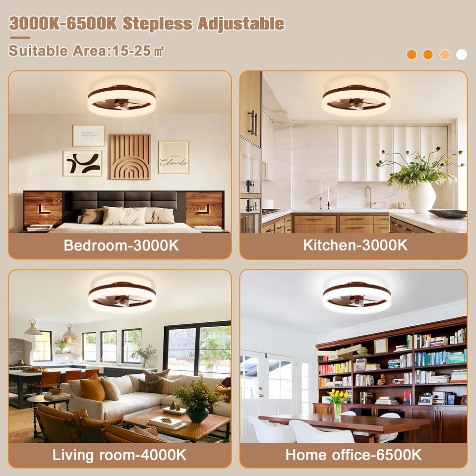 Farmhouse Ceiling Fans with Lights and Remote, 19.7In Low Profile Ceiling Fan Fl - Image 2 of 4