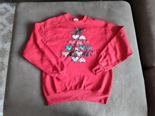 Vintage Jerzees Red Christmas Embroidered Hearts Women's Sweatshirt Size Medium