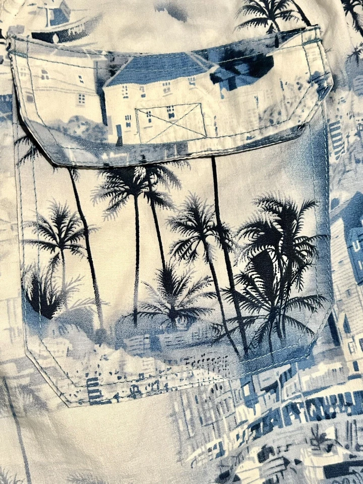 Bañador Cherokee azul blanco patrón escénico malla forrado cintura elástica para hombre XL Foto 3 de 4