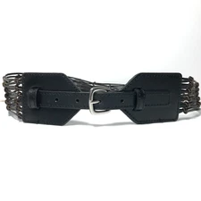 Women's Belt Medium Black Wide Strappy Braided Mod Retro  Bonded Leather Ladies