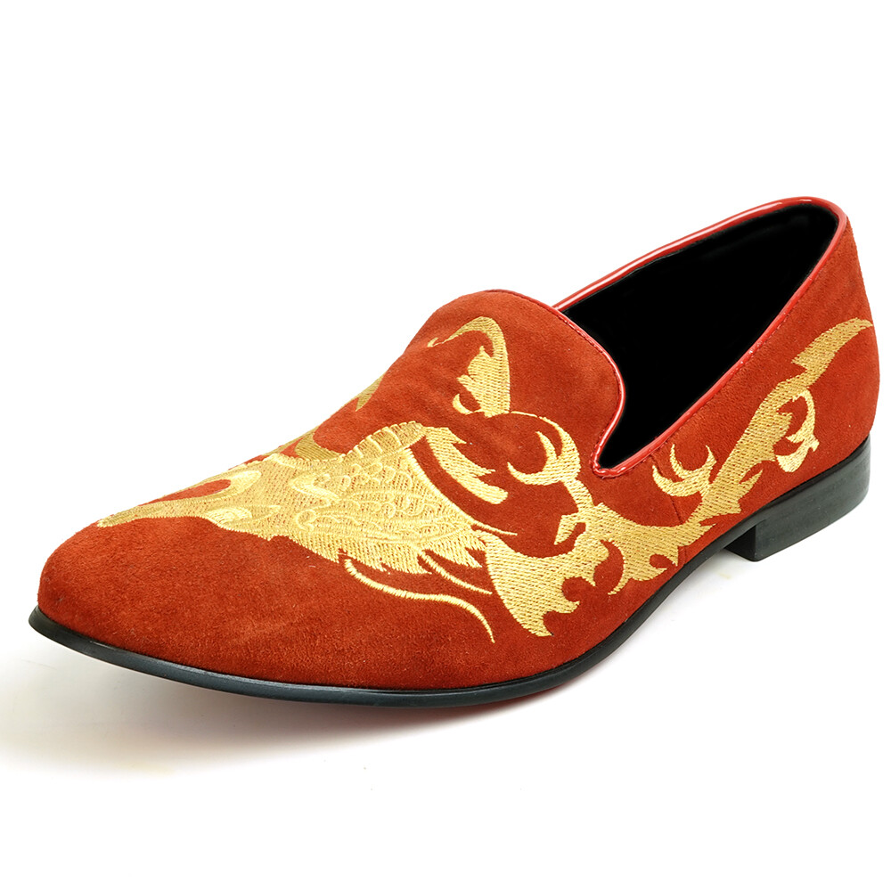 FI-7039 Red Suede Embroidered Slip on Loafer Fiesso by 