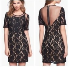 ASTR The Label Black Lace Dress Size Small Short Sleeve Mini Sheer Cocktail