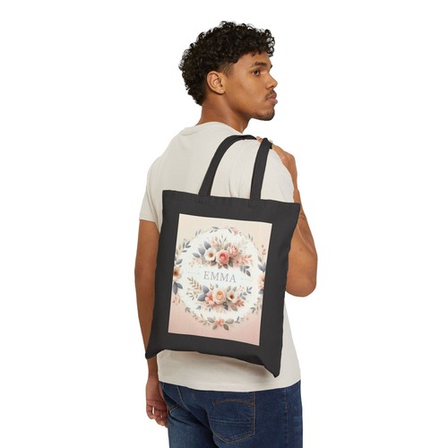 Cotton Canvas Tote Bag Personalized EMMA Soft Floral Design 1, Gift Birthday - Picture 11 of 15