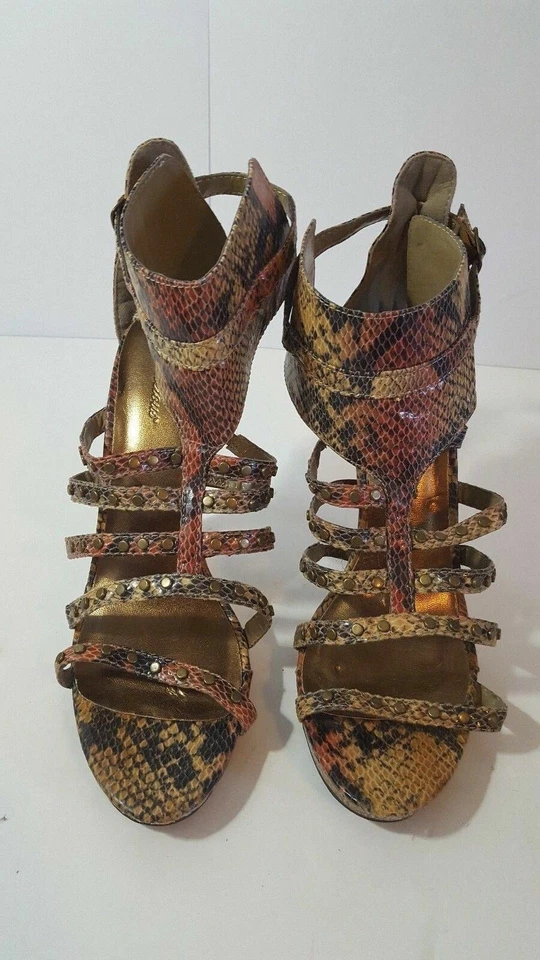 Zapato de tacón de aguja para mujer Delicious marrón imitación piel de serpiente talla 9 Foto 2 de 4