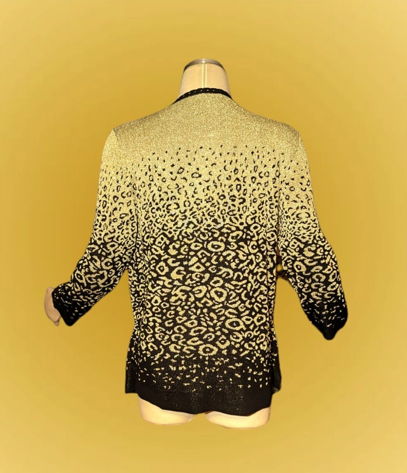 ALFRED DUNNER Fancy Black Gold SEQUIN Top Attached Cami Shirt Women's