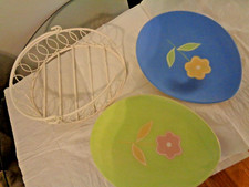 Set of 2 Pastel Floral Easter Egg Shaped Easter Plates with Metal Carrier Basket