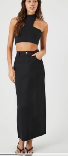 Nwt Forever 21 long Black Twill Maxi Slit skirt size S Small - Picture 1 of 3