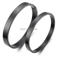 Matching Lovers Black IP Stainless Steel Bracelet Bangle Men's Women's Gifts